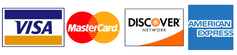 We accept Visa, Mastercard, American Express, Discover
